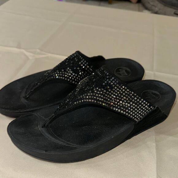 Fitflop Black Sparkly Slide Sandals Size 10 - Picture 1 of 10